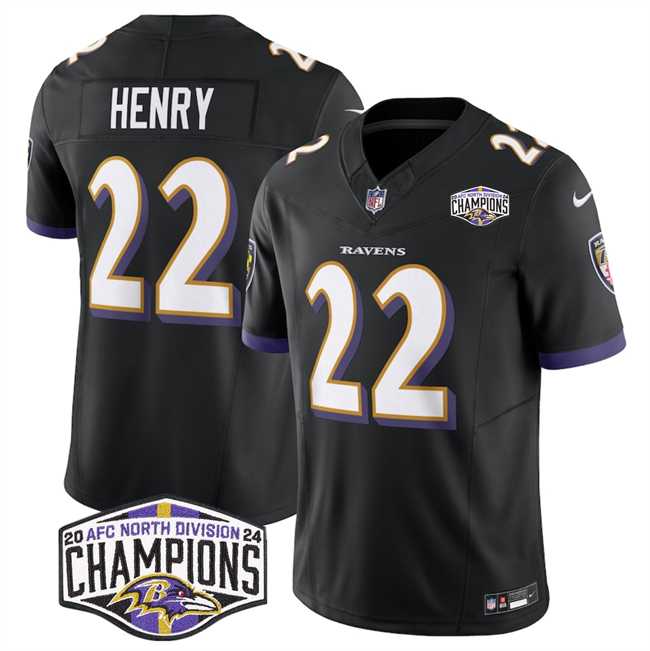 Men%27s Baltimore Ravens #22 Derrick Henry Black F.U.S.E 2024 AFC North Division Champions Vapor Limited Jersey